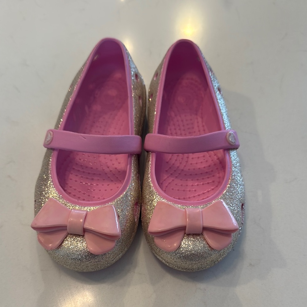 Glittery Pink Kids Crocs with Bow